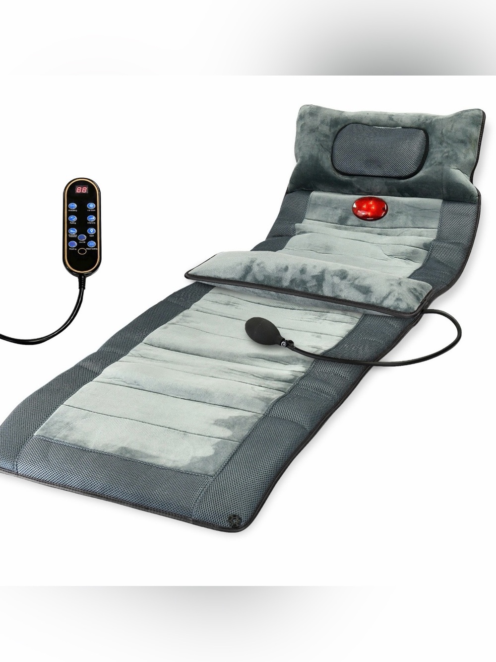 Gray Full-Body Massage Mat with Heat, Air Compression and Remote